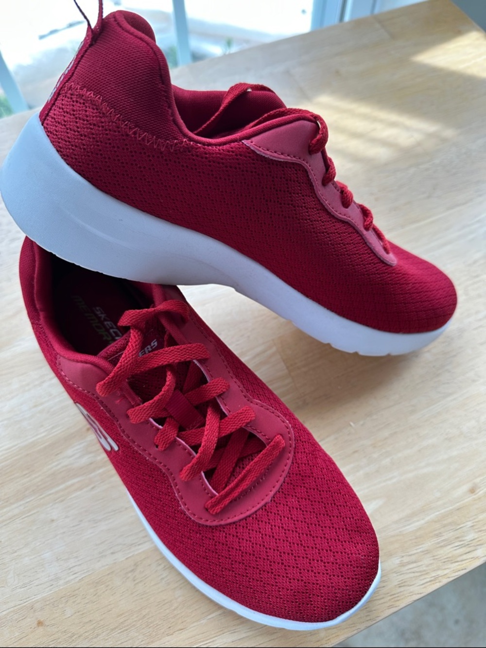 Skechers Women's Red Knit Lace-Up Athletic Sneakers